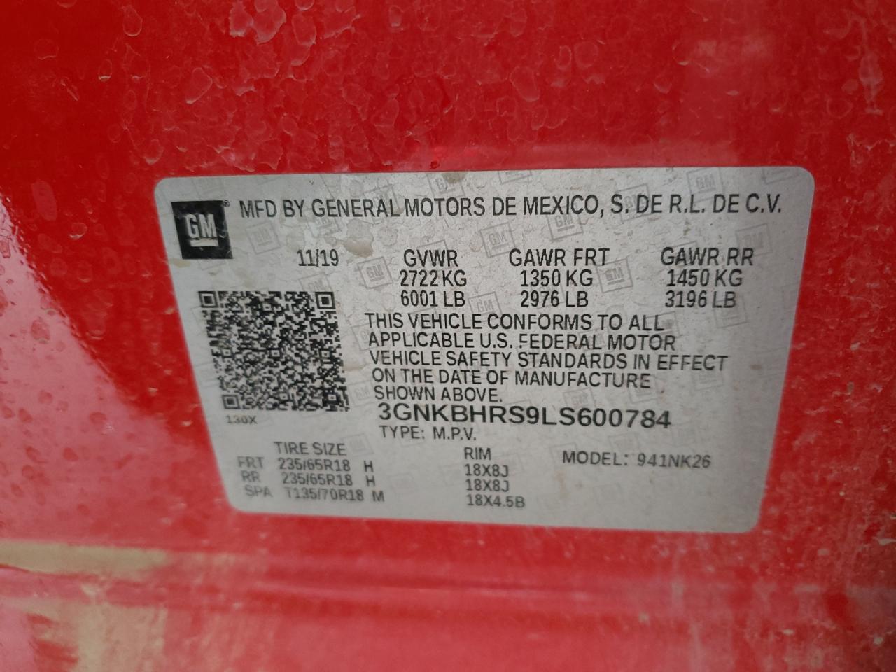 3GNKBHRS9LS600784 CHEVROLET BLAZER 2020