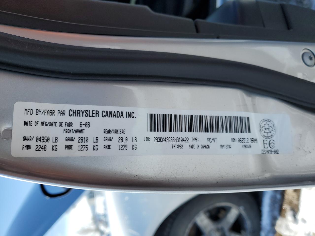 2008 Dodge Charger VIN: 2B3KA43G98H310422 Lot: 51672305