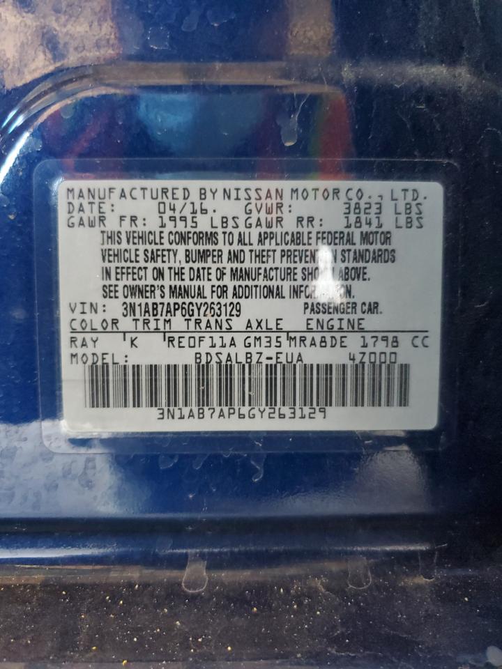 2016 Nissan Sentra S VIN: 3N1AB7AP6GY263129 Lot: 54993795