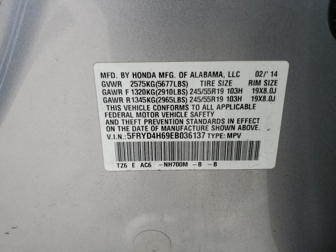 2014 Acura Mdx Technology VIN: 5FRYD4H69EB036137 Lot: 54386865