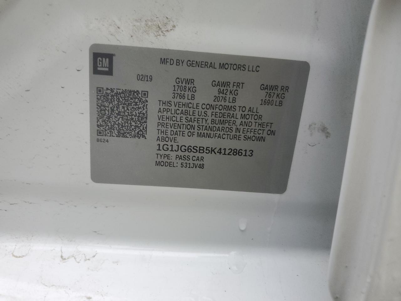 2019 Chevrolet Sonic VIN: 1G1JG6SB5K4128613 Lot: 54233305