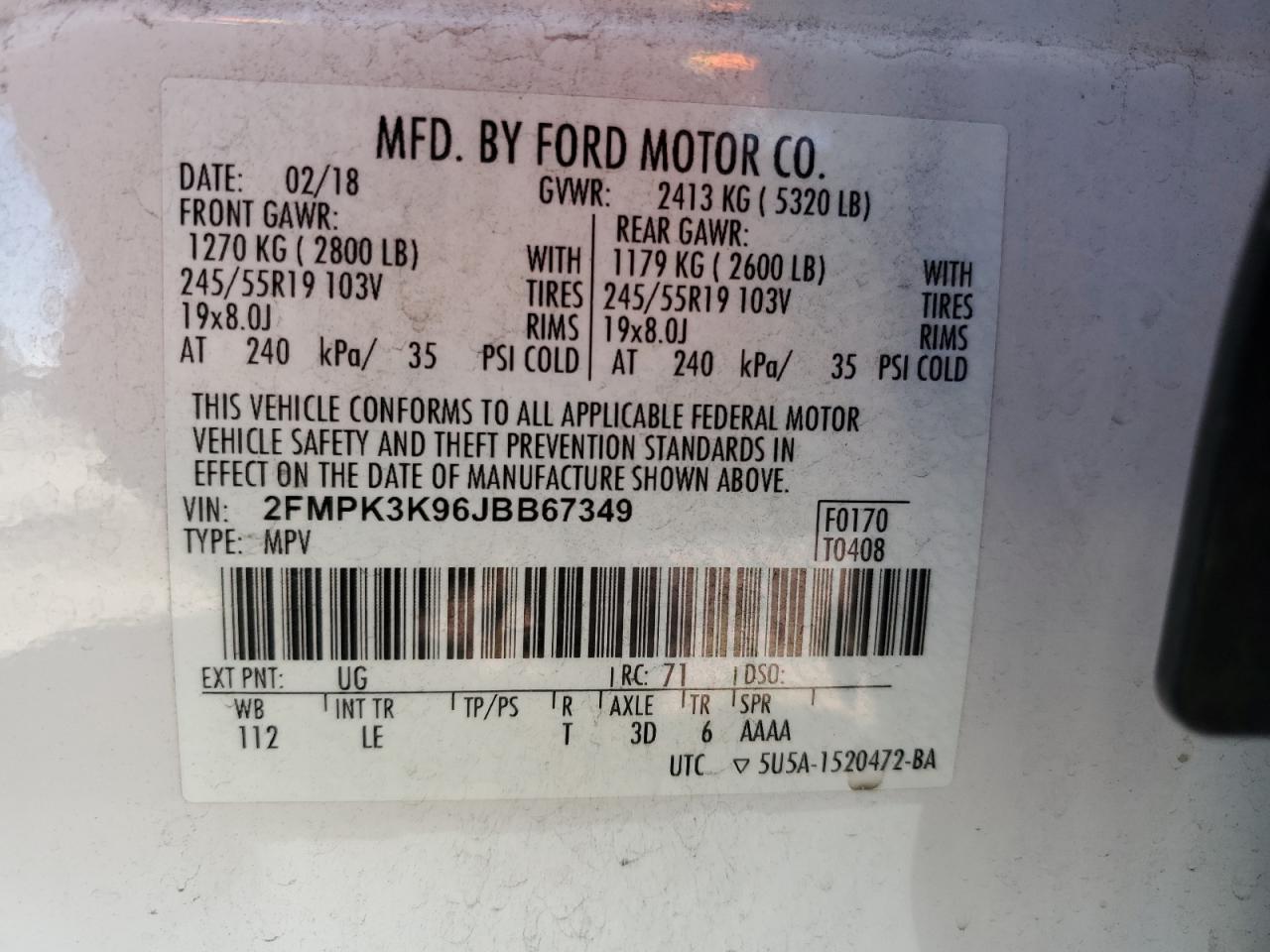 2FMPK3K96JBB67349 FORD EDGE 2018