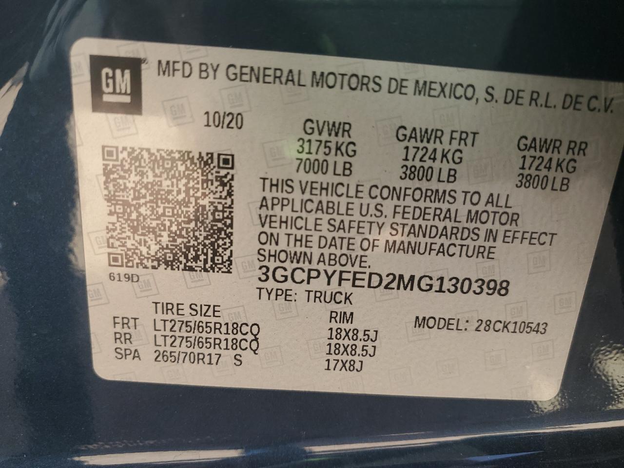 3GCPYFED2MG130398 CHEVROLET ALL Models 2021