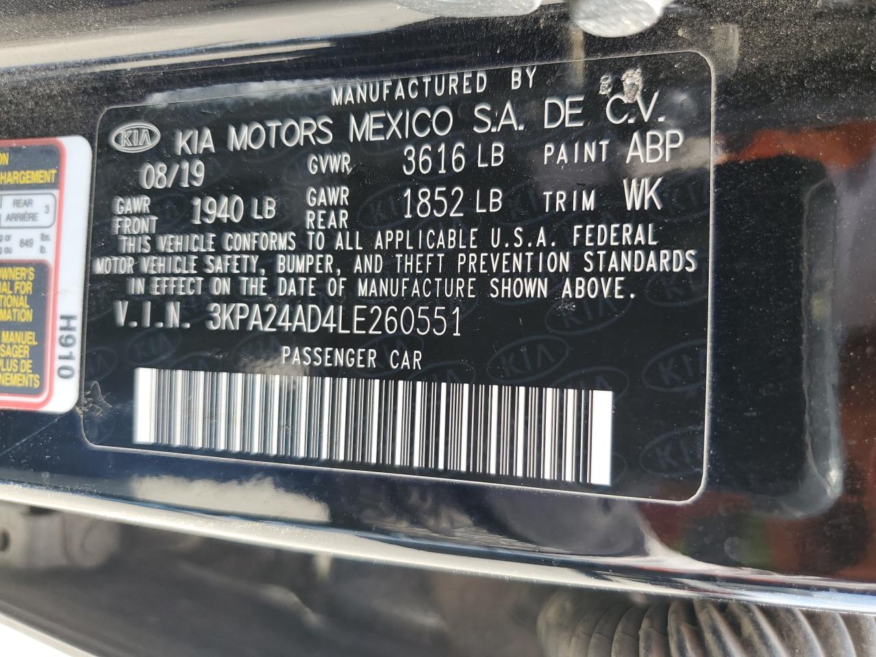 2020 Kia Rio Lx VIN: 3KPA24AD4LE260551 Lot: 55239445
