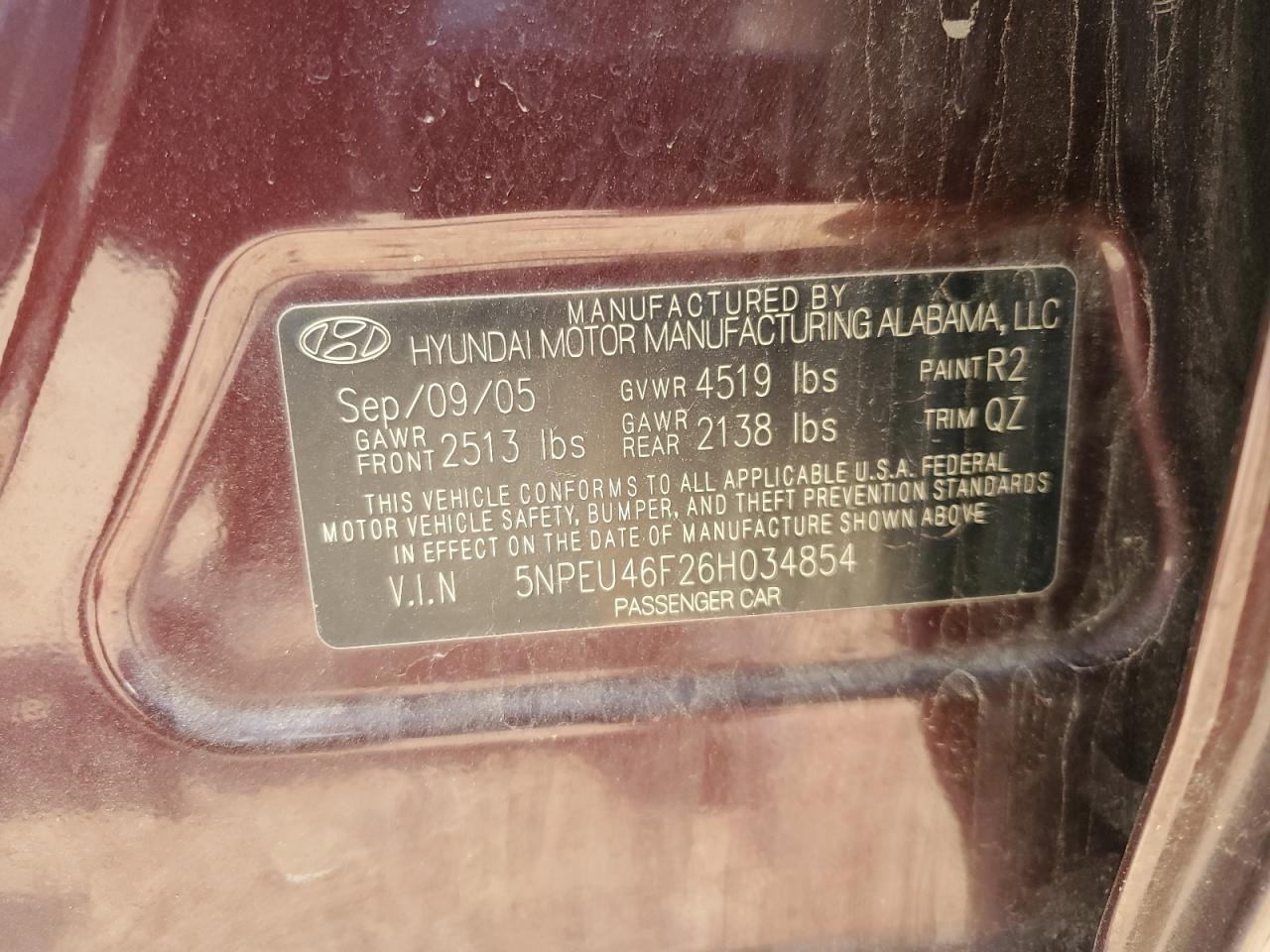 2006 Hyundai Sonata Gls VIN: 5NPEU46F26H034854 Lot: 55218335