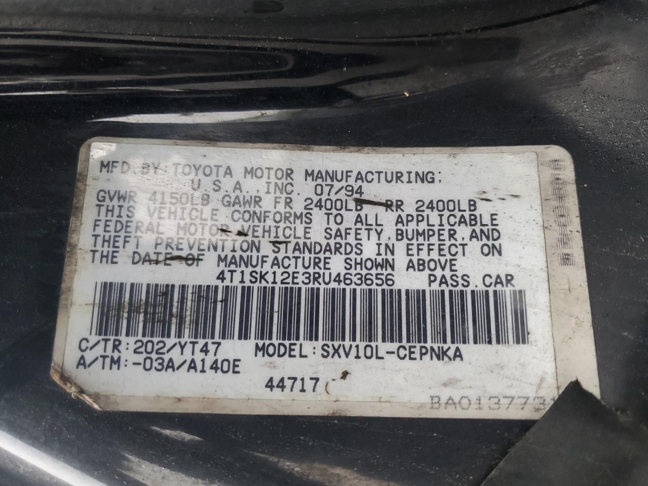 1994 Toyota Camry Le VIN: 4T1SK12E3RU463656 Lot: 51673505