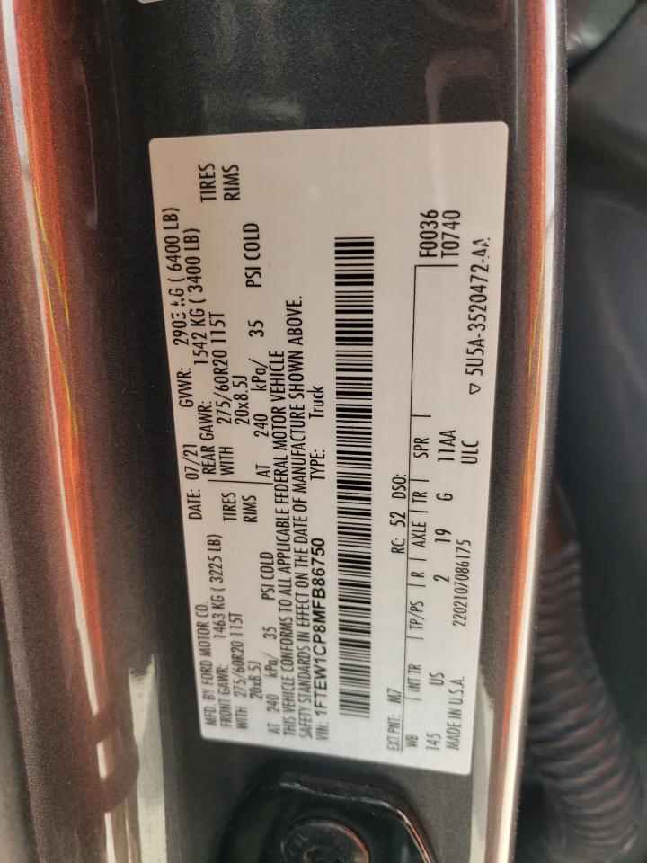 2021 Ford F150 Supercrew VIN: 1FTEW1CP8MFB86750 Lot: 55166225