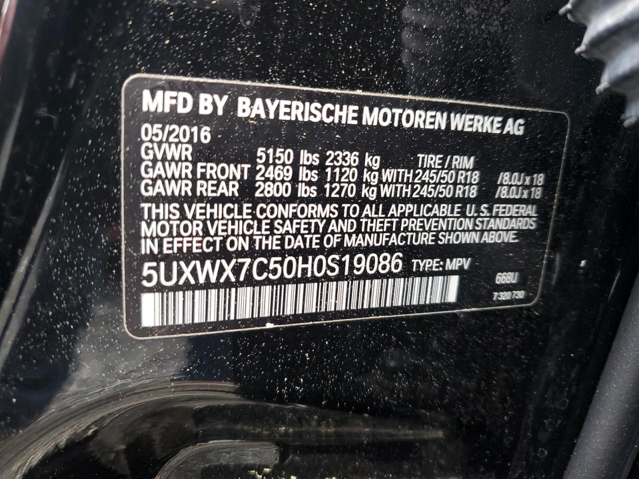 2017 BMW X3 xDrive35I VIN: 5UXWX7C50H0S19086 Lot: 53529825