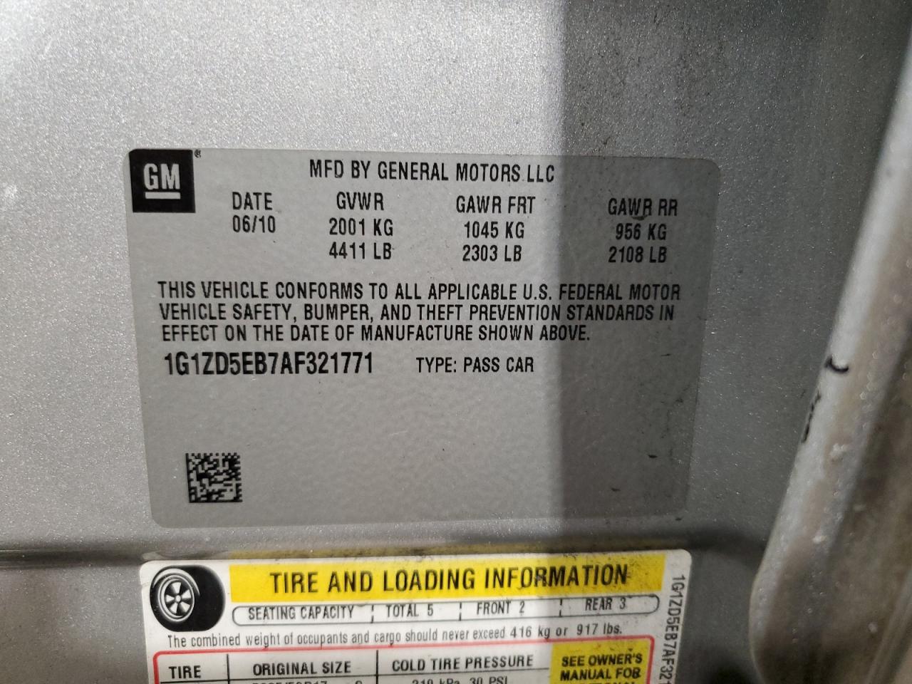 2010 Chevrolet Malibu 2Lt VIN: 1G1ZD5EB7AF321771 Lot: 51566395