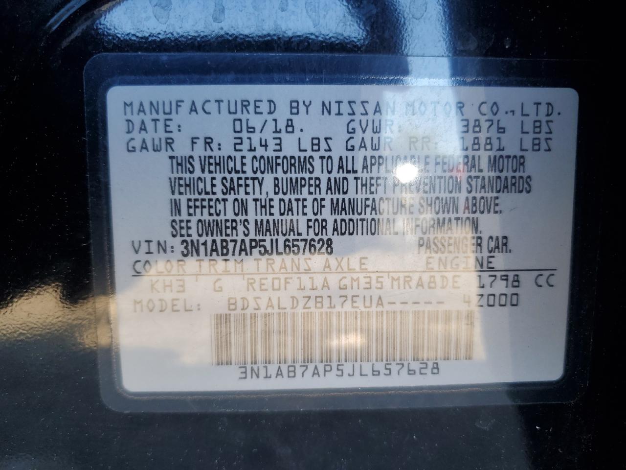 3N1AB7AP5JL657628 NISSAN SENTRA 2018