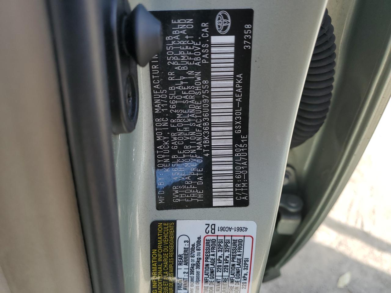 2006 Toyota Avalon Xl VIN: 4T1BK36B36U097558 Lot: 51185335