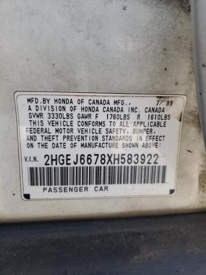 1999 Honda Civic Lx VIN: 2HGEJ6678XH583922 Lot: 52380125