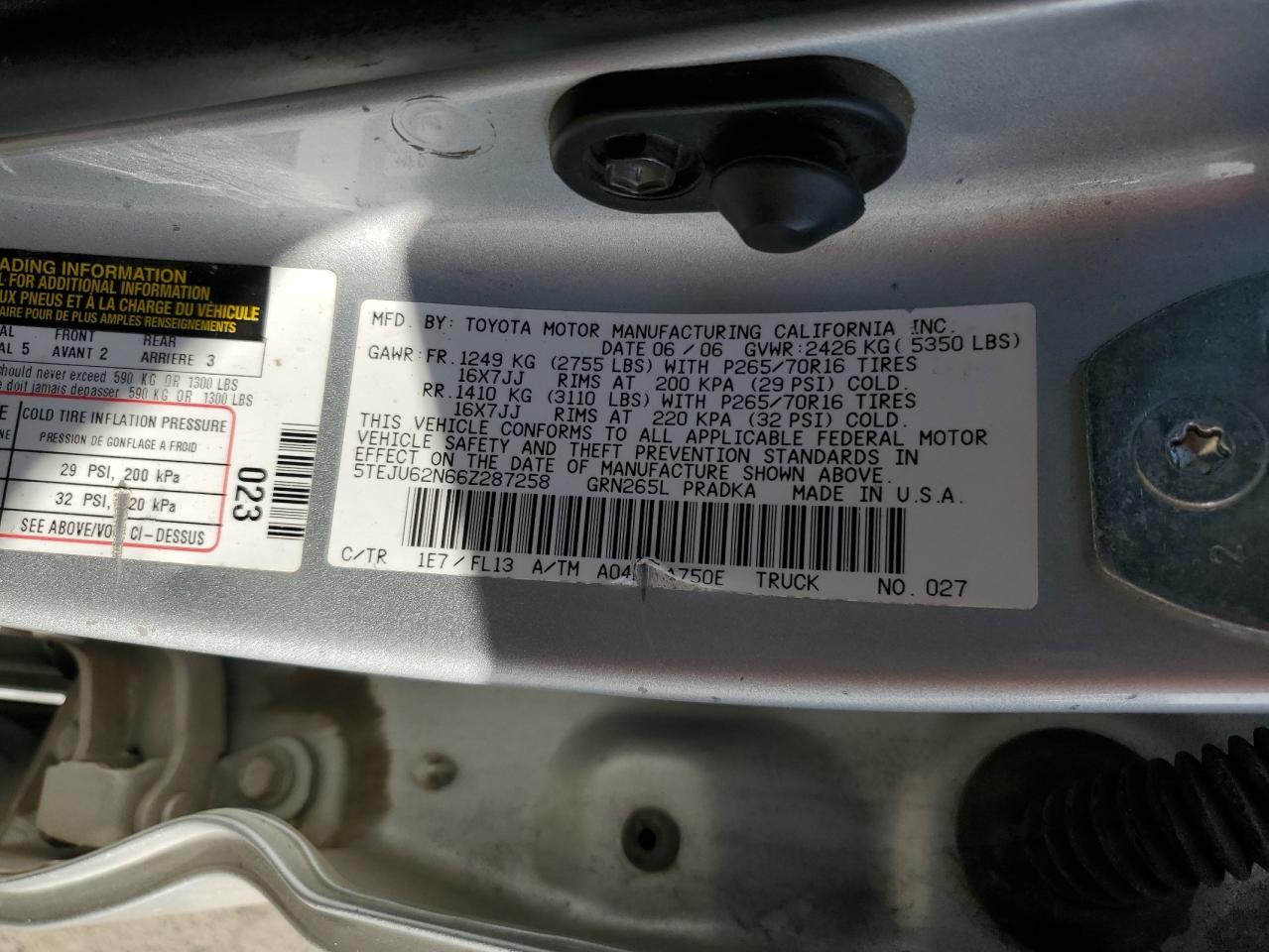 2006 Toyota Tacoma Double Cab Prerunner VIN: 5TEJU62N66Z287258 Lot: 52043325
