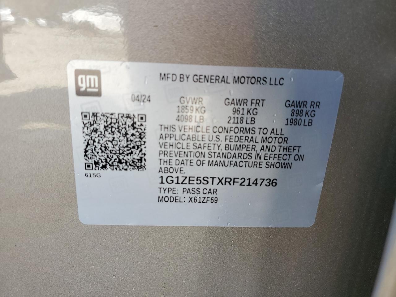 1G1ZE5STXRF214736 CHEVROLET MALIBU 2024