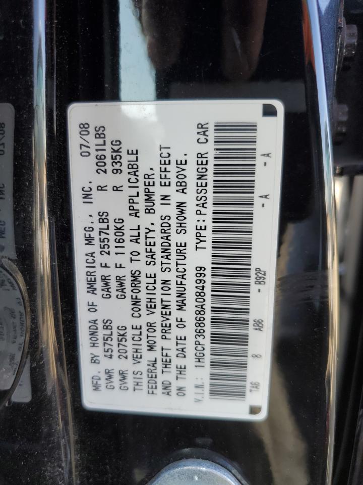 2008 Honda Accord Exl VIN: 1HGCP36868A084999 Lot: 53366735