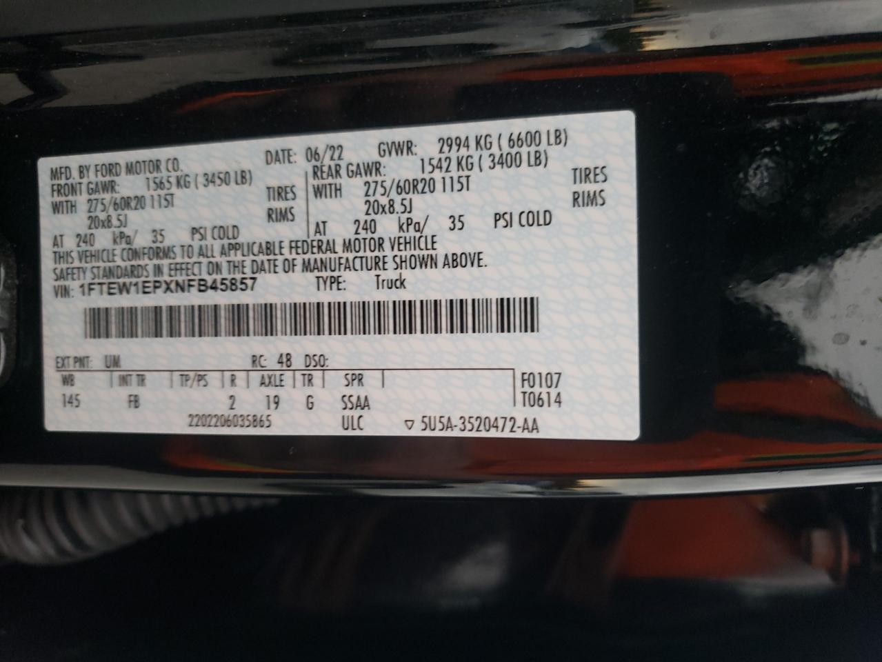 1FTEW1EPXNFB45857 FORD F-150 2022