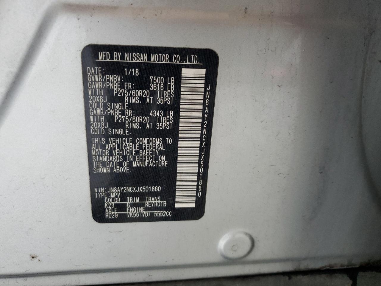 JN8AY2NCXJX501860 NISSAN ARMADA 2018