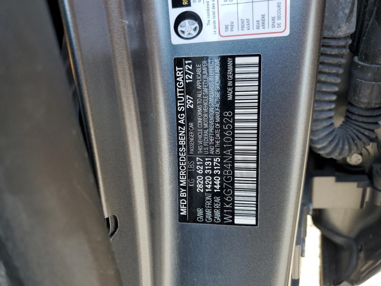 2022 Mercedes-Benz S 580 4Matic VIN: W1K6G7GB4NA106528 Lot: 52556115