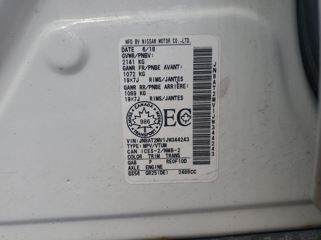 JN8AT2MV1JW344243 NISSAN ROGUE 2018