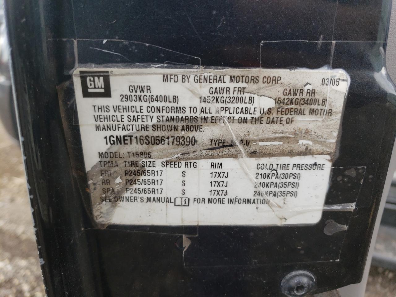 2005 Chevrolet Trailblazer Ext Ls VIN: 1GNET16S056179390 Lot: 54845005