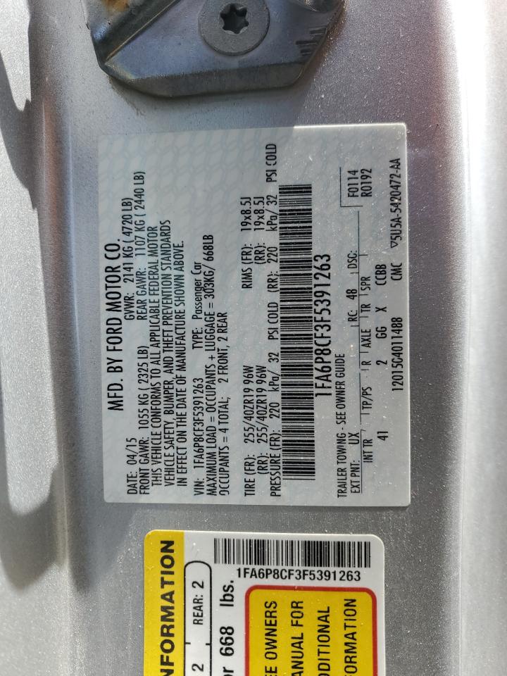 2015 Ford Mustang Gt VIN: 1FA6P8CF3F5391263 Lot: 51189175