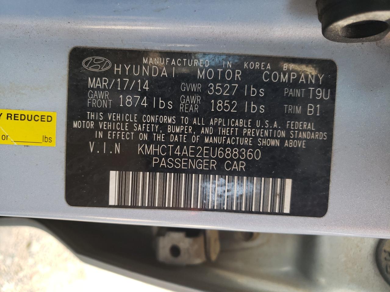 2014 Hyundai Accent Gls VIN: KMHCT4AE2EU688360 Lot: 54672535