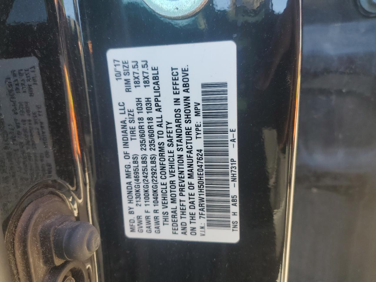 7FARW1H50HE047624 HONDA CRV 2017