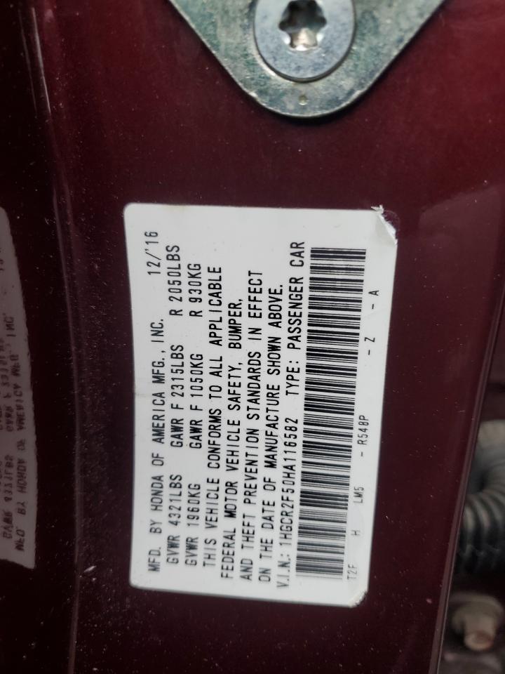1HGCR2F50HA116582 HONDA ACCORD 2017