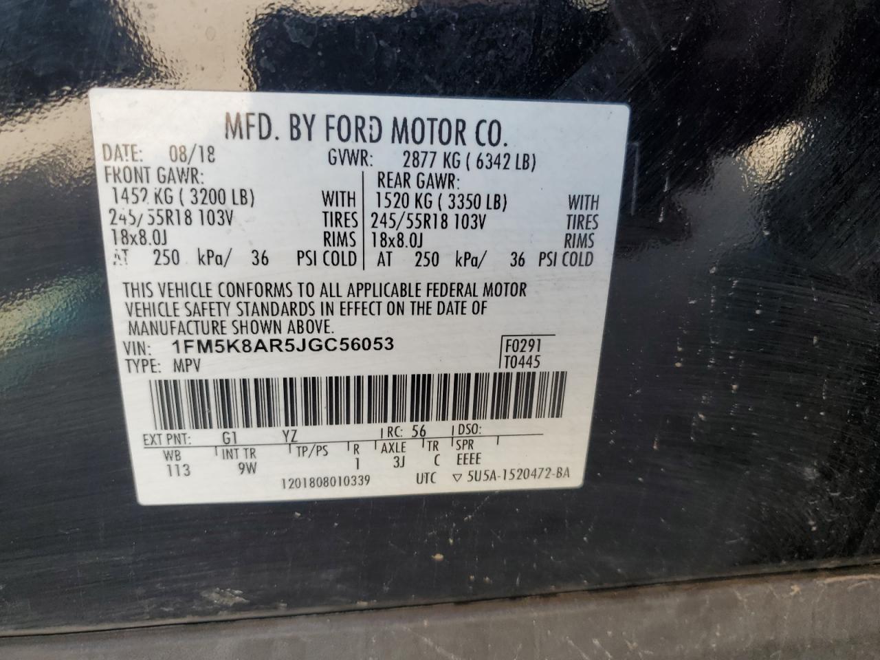 1FM5K8AR5JGC56053 FORD EXPLORER 2018