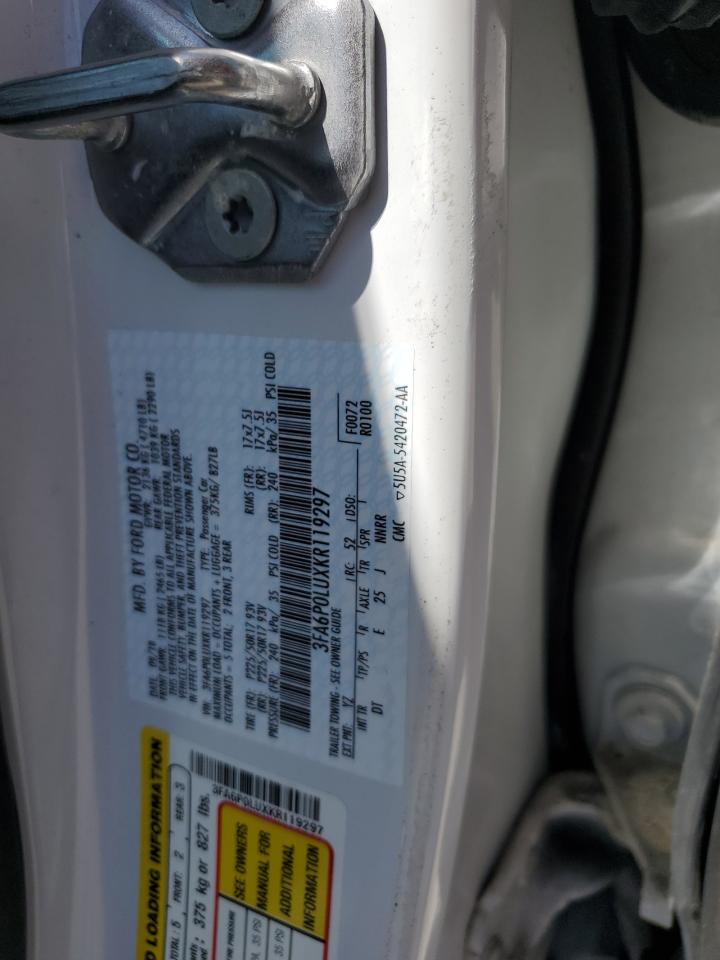 2019 Ford Fusion Se VIN: 3FA6P0LUXKR119297 Lot: 54041595