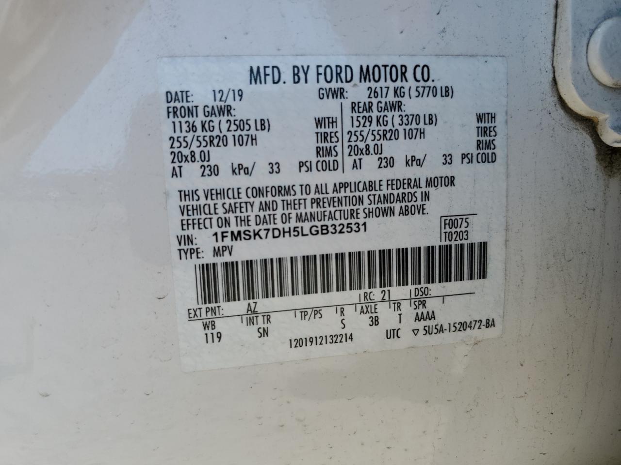 1FMSK7DH5LGB32531 FORD EXPLORER 2020