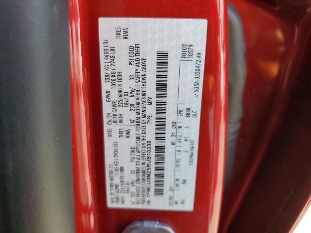 1FMCU0MZ5RUB10330 FORD ESCAPE ST 2024