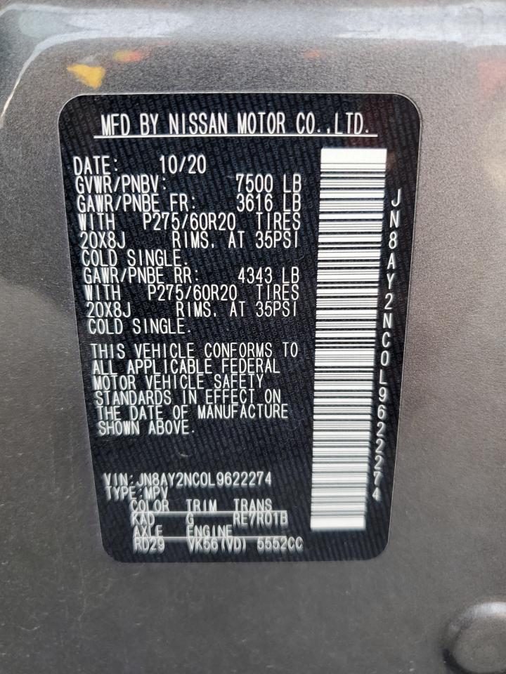JN8AY2NC0L9622274 NISSAN ARMADA 2020
