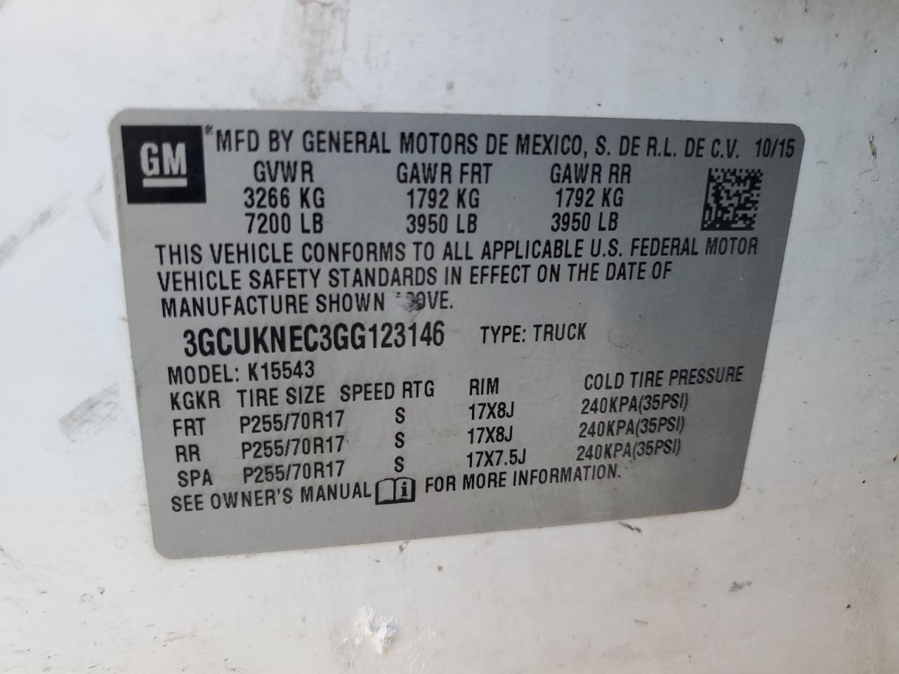 3GCUKNEC3GG123146 CHEVROLET ALL Models 2016