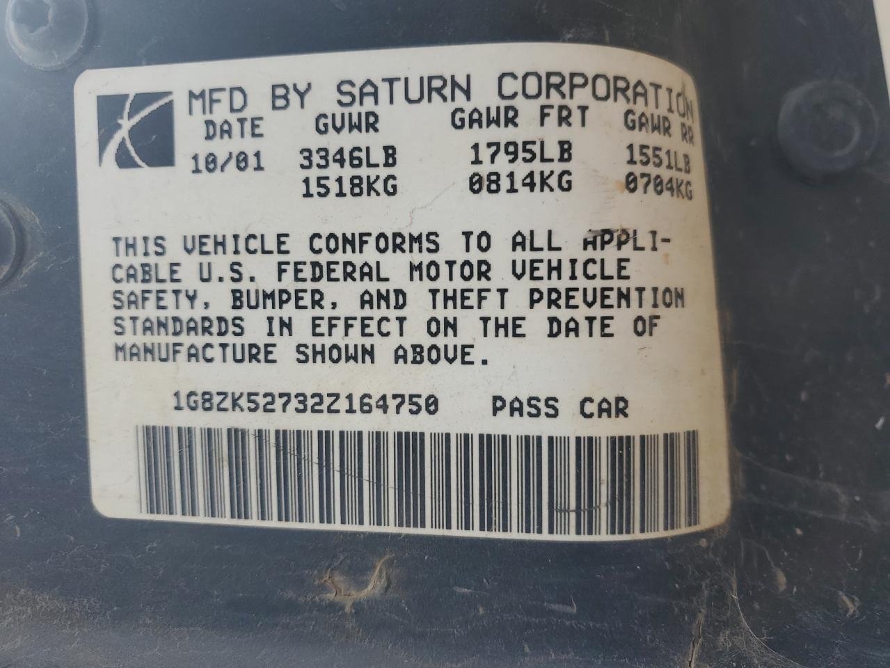 2002 Saturn Sl2 VIN: 1G8ZK52732Z164750 Lot: 54719395