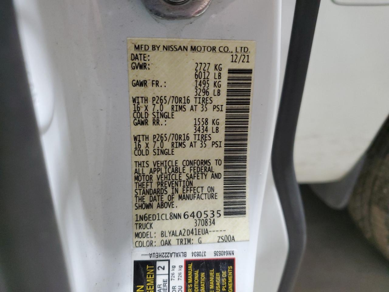 1N6ED1CL8NN640535 NISSAN FRONTIER 2022
