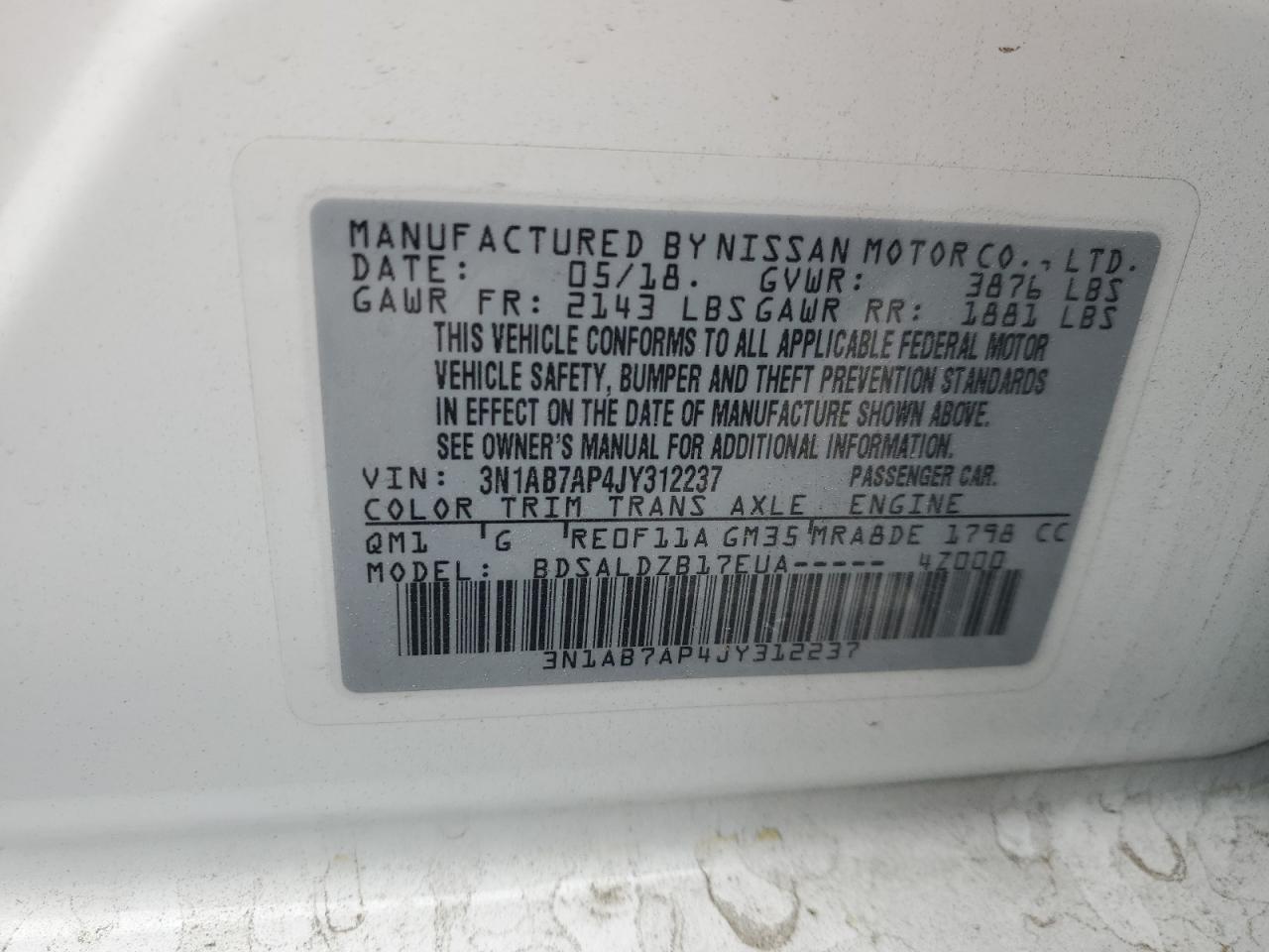 3N1AB7AP4JY312237 NISSAN SENTRA 2018