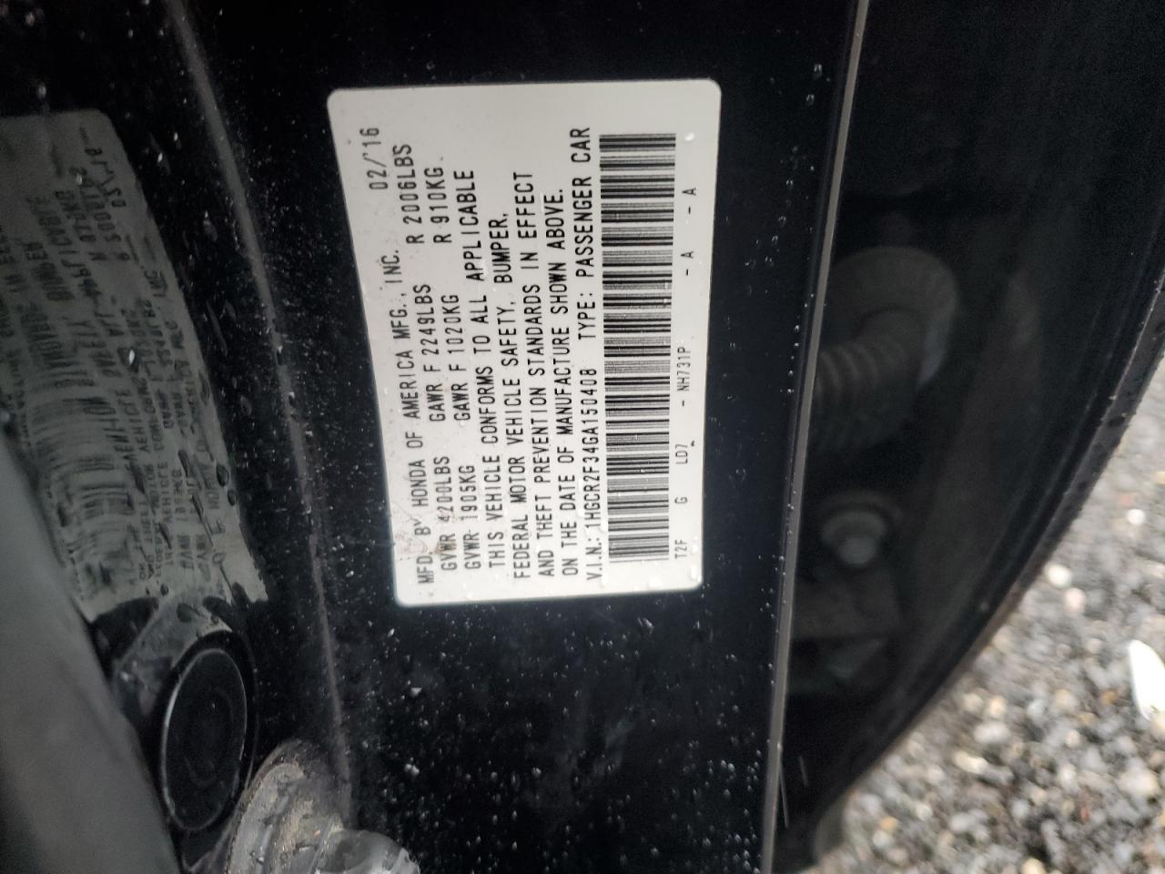 1HGCR2F34GA150408 HONDA ACCORD 2016