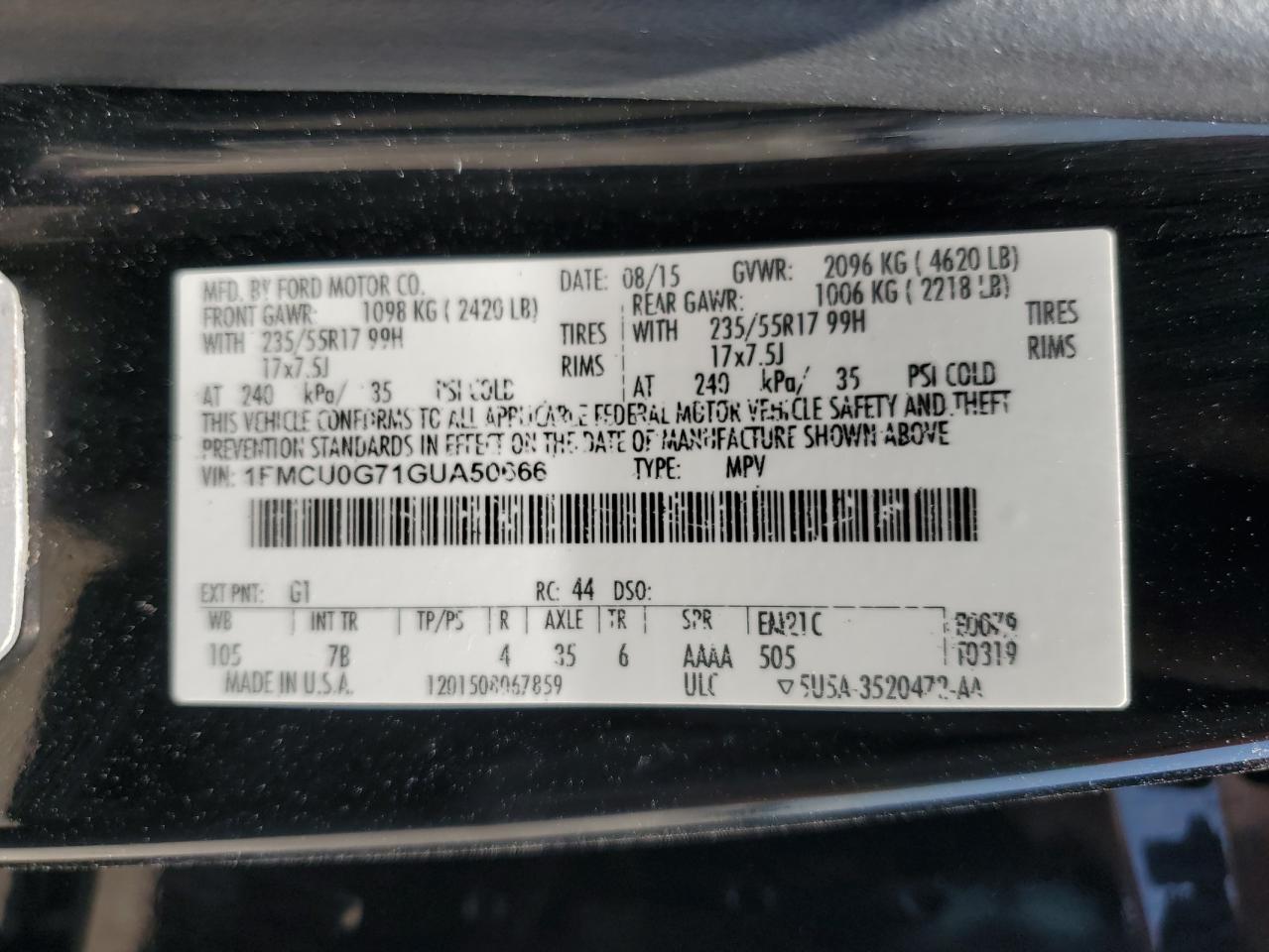 1FMCU0G71GUA50666 FORD ESCAPE 2016