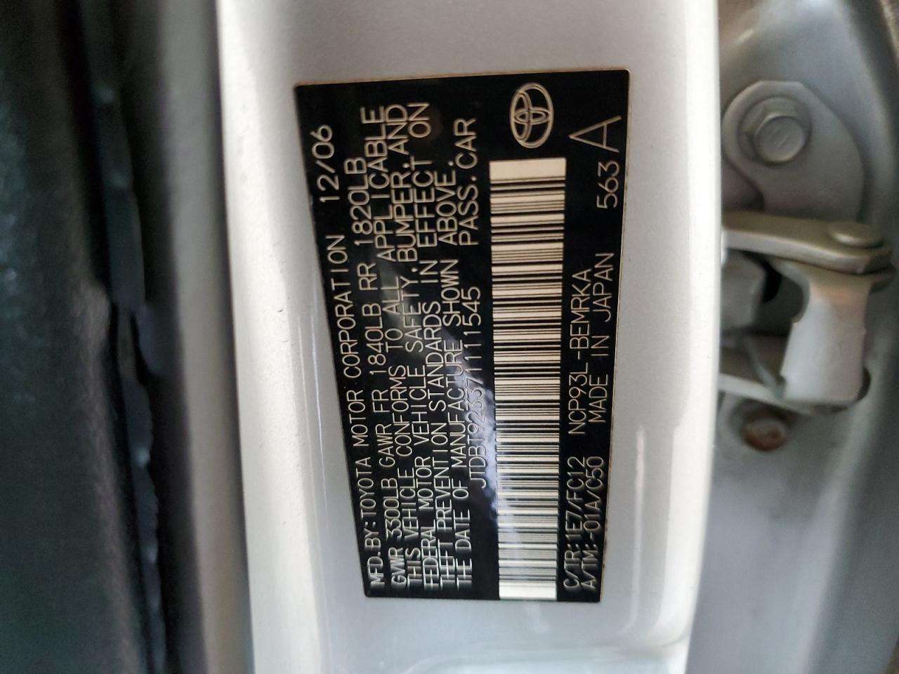 2007 Toyota Yaris VIN: JTDBT923371111545 Lot: 54170325