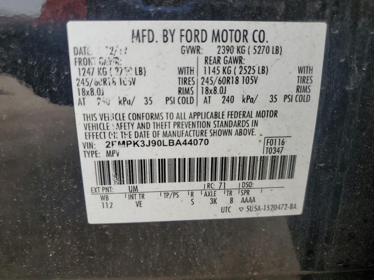 2FMPK3J90LBA44070 FORD EDGE 2020