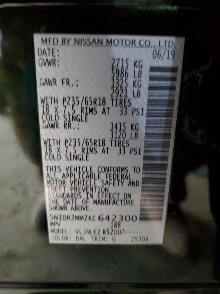 5N1DR2MM2KC642300 NISSAN PATHFINDER 2019