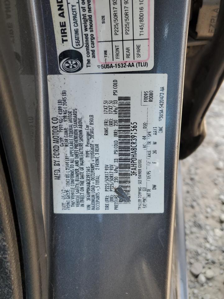 2012 Ford Fusion Se VIN: 3FAHP0HA8CR391565 Lot: 53960535