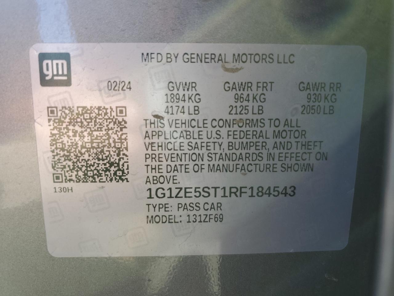 1G1ZE5ST1RF184543 CHEVROLET MALIBU 2024