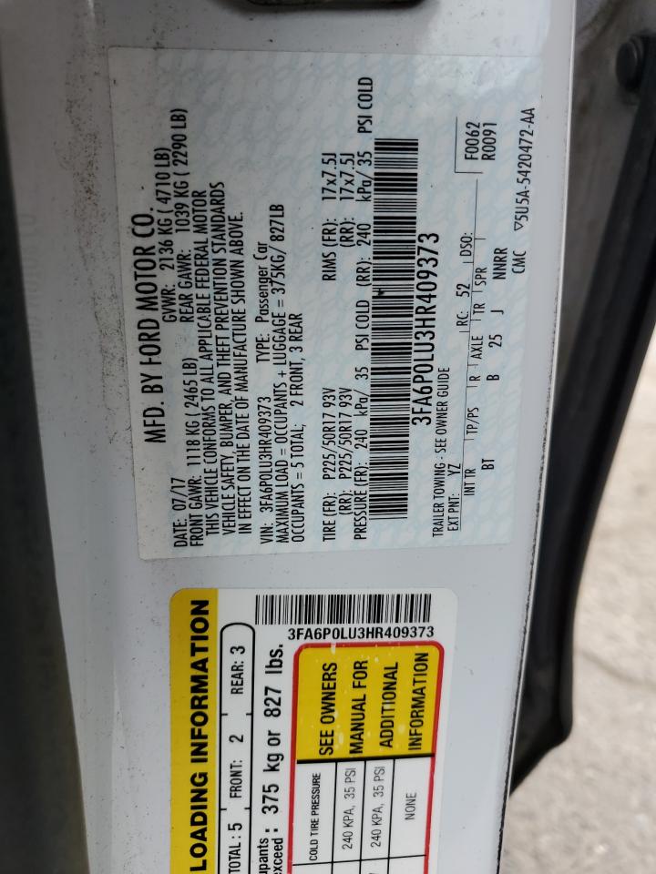 2017 Ford Fusion Se Hybrid VIN: 3FA6P0LU3HR409373 Lot: 54026725