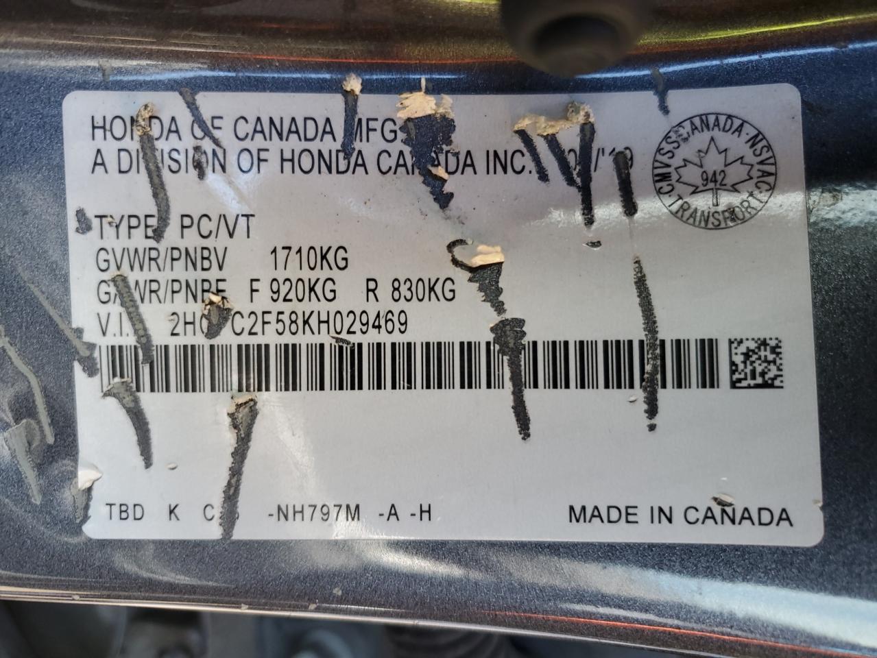 2HGFC2F58KH029469 HONDA CIVIC 2019