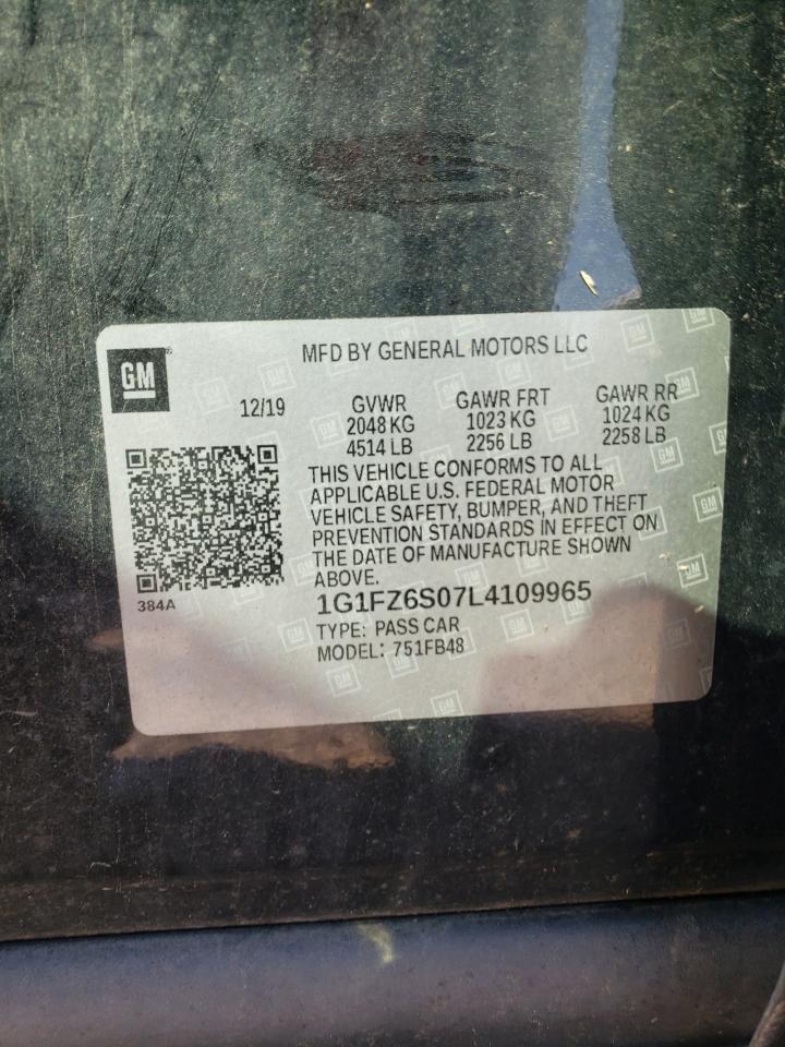 2020 Chevrolet Bolt Ev Premier VIN: 1G1FZ6S07L4109965 Lot: 53343645