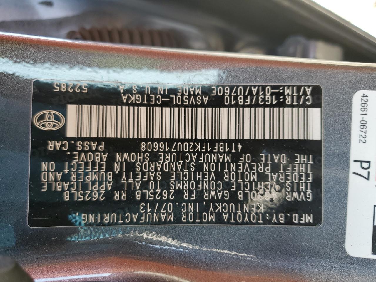 2013 Toyota Camry L VIN: 4T1BF1FK2DU716608 Lot: 54904855