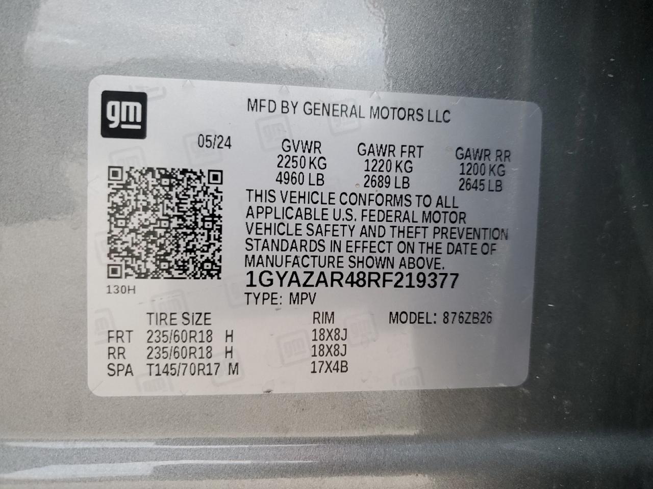 2024 Cadillac Xt4 Luxury VIN: 1GYAZAR48RF219377 Lot: 53131725