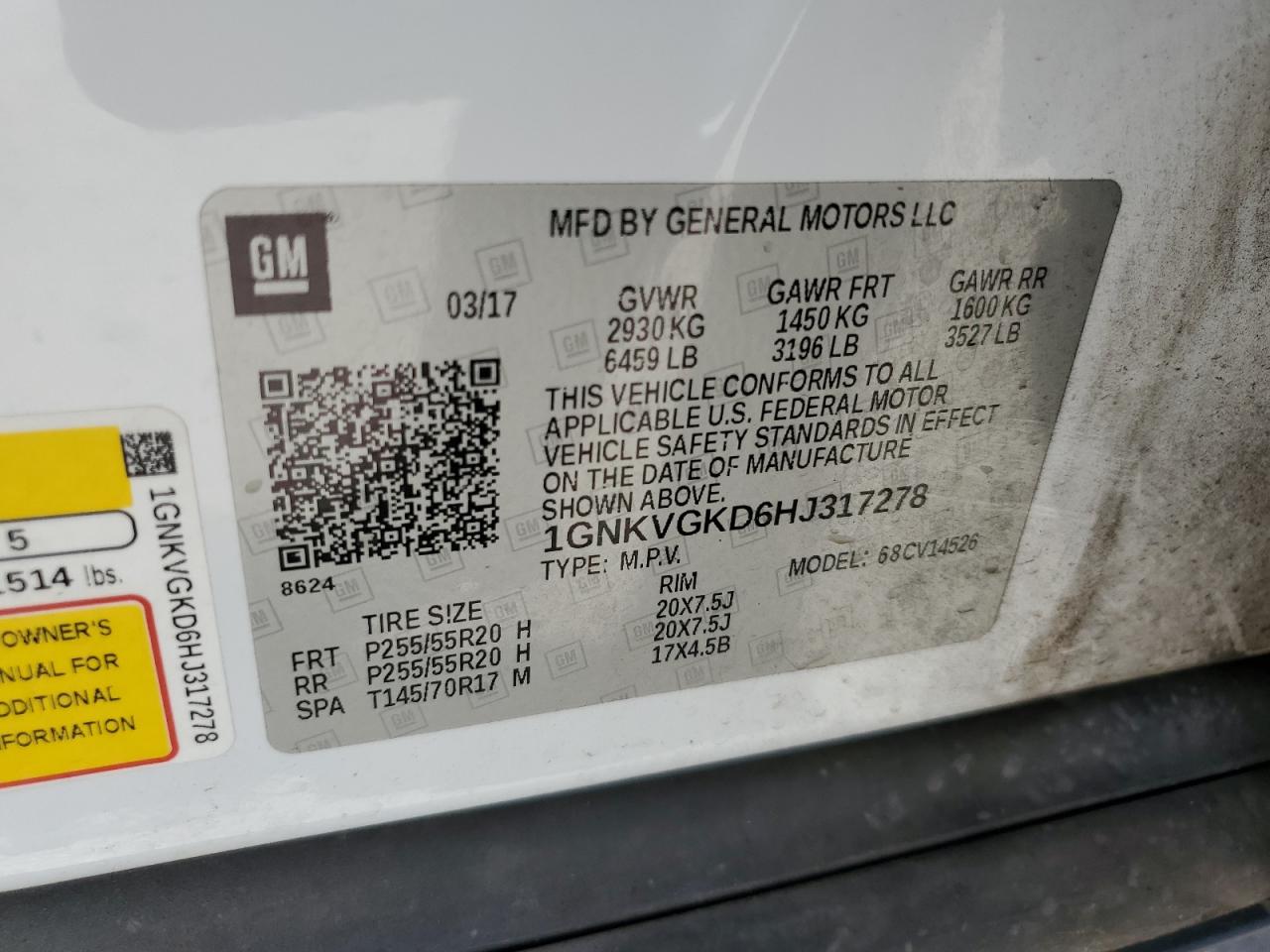 1GNKVGKD6HJ317278 CHEVROLET TRAVERSE 2017